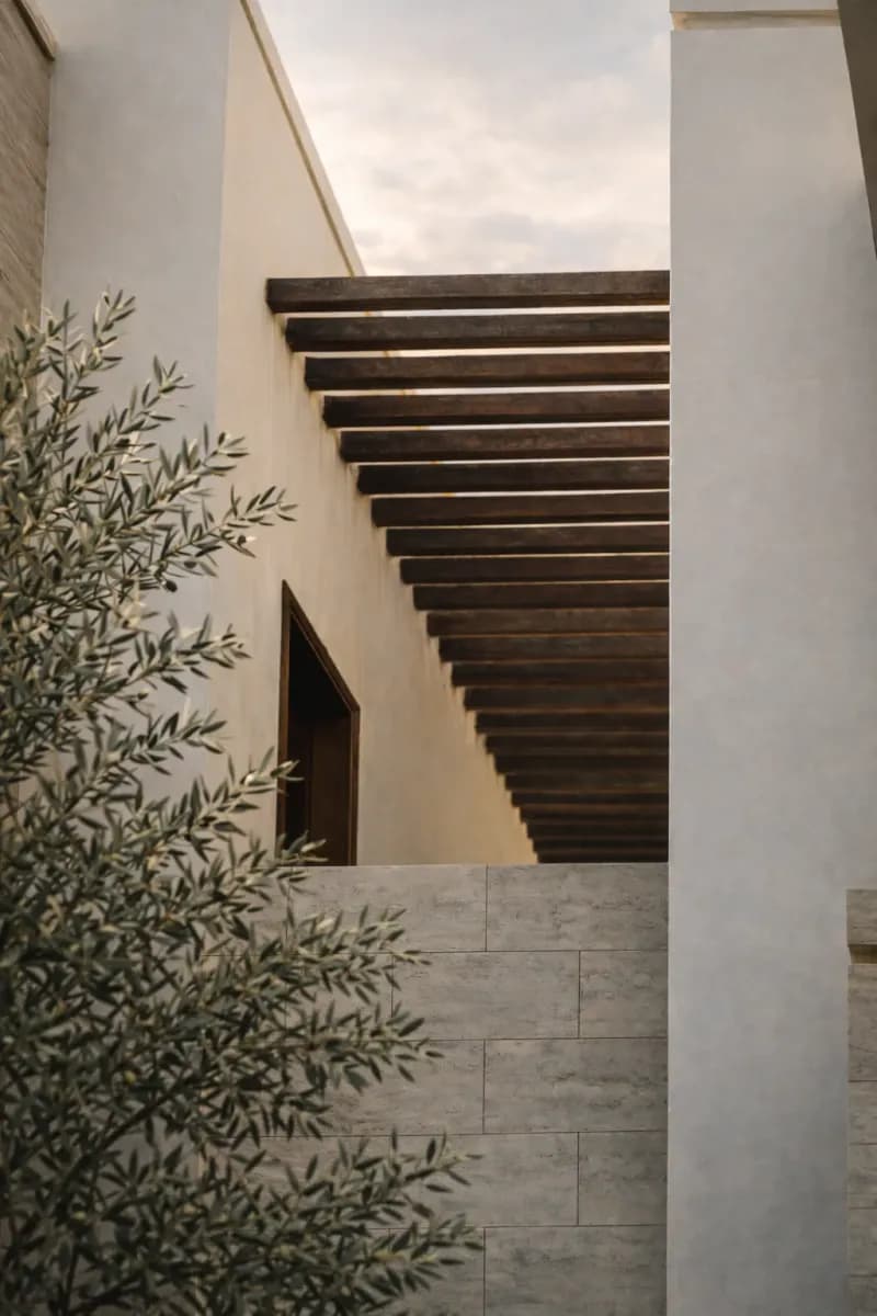 Olive Farms campaign: architectural mood, official campaign image, not a verified residence design
